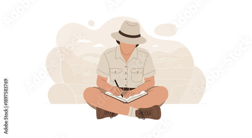 Adventurer Taking Notes In A Journal On A Safari Trip