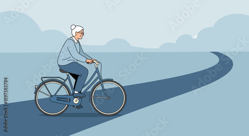 Active Senior Woman Cycling on a Serene Path Forward