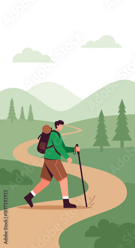 Adventure Awaits A Lone Hiker Ascends Scenic Mountain Trail