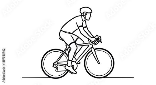 Cyclist riding a road bike black and white outline silhouette