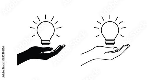 Two lightbulbs held in hands a contrasting design silhouette