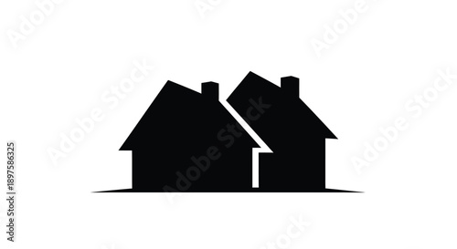 Two adjacent houses depicted in a stark black silhouette
