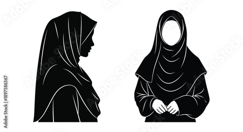 Two veiled women in profile a striking black silhouette