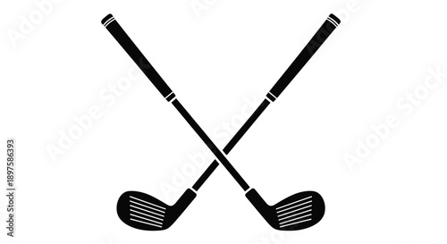 Two crossed golf clubs in a stark black design silhouette