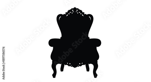 Elegant ornate armchair depicted in a stark black silhouette