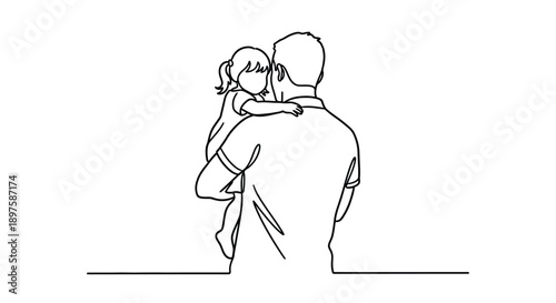 Father lovingly embracing child a simple line drawing silhouette