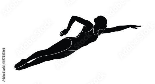 A swimmer in mid stroke depicted as a dark outline silhouette