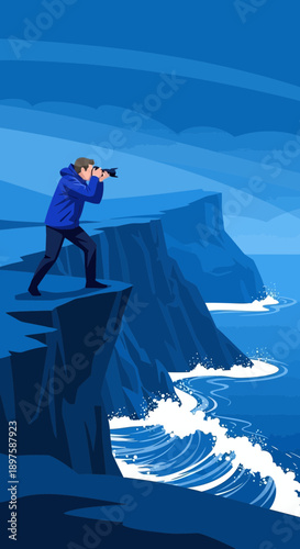 Adventurous Photographer Capturing Dramatic Coastal Views