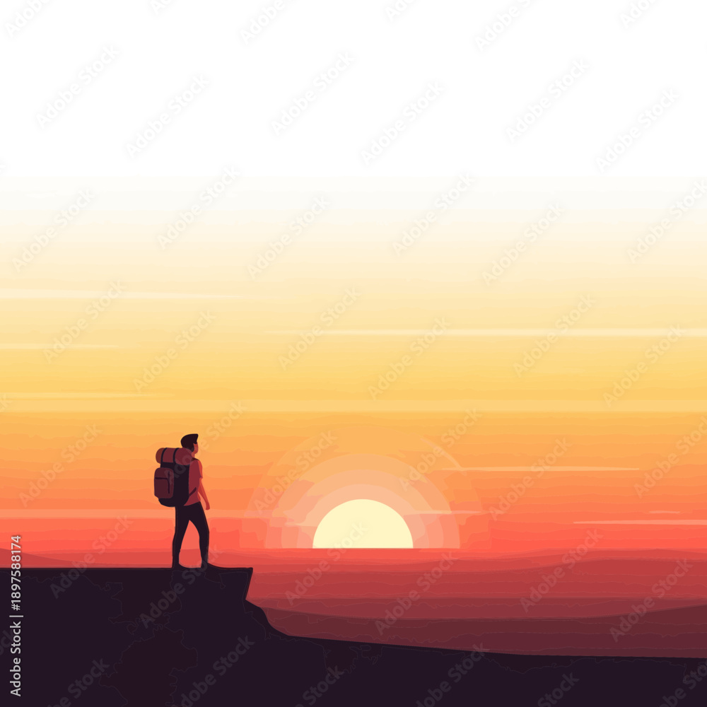 Fototapeta premium Adventurous Hiker Embraces Majestic Sunrise Over Awe-Inspiring Horizon