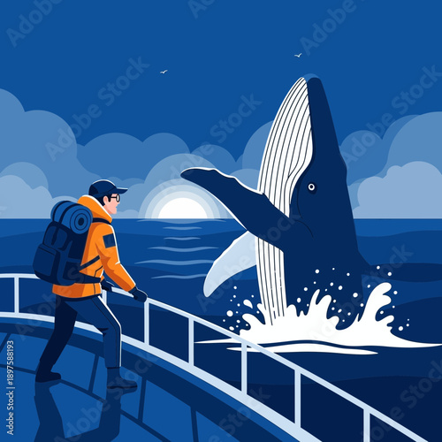 Adventurous Traveler Encounters Majestic Whale In Deep Blue Ocean