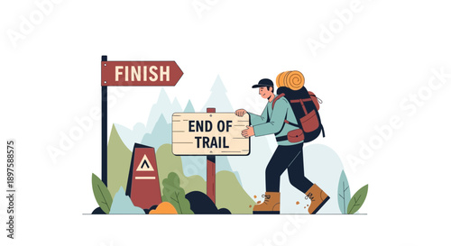 Adventurous Hiker Reaches Trail's End Milestone with Backpack