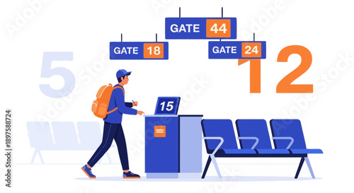 Airport Boarding Gate Information With Passenger And Seating Area Display
