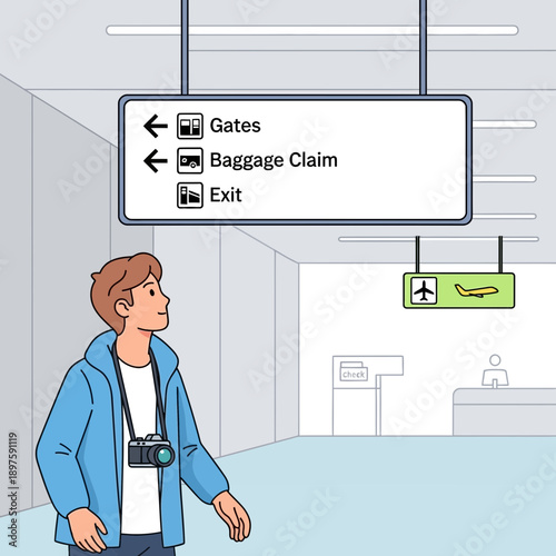 Airport Navigation Guide With Tourist And Directional Signage
