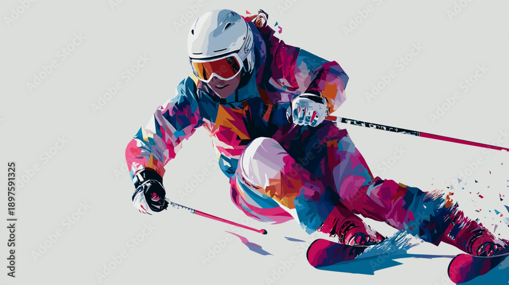 Obraz premium Alpine skiing graphic art effect poster. Alpine skiing dynamic multicolor graphic wallpaper or banner