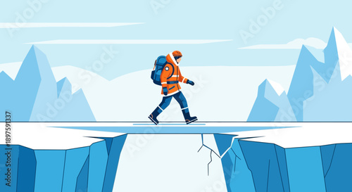 Arctic Explorer Navigates Treacherous Ice Bridge During Expedition