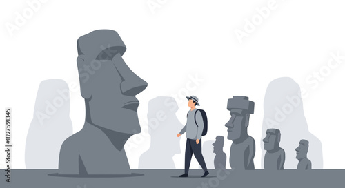 An Explorer Encounters Ancient Moai Statues An Iconic Journey