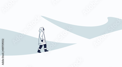 Arctic Explorer Navigating Snowy Terrain With Minimalist Style And Vast Open Spaces