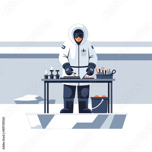 Arctic Scientist Conducting Field Research In Extreme Cold Conditions