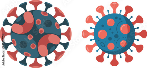 Flat Nipah Virus Icon Pair for Medical and Science Projects ,Stylized Nipah Virus Cell Vector Illustration
