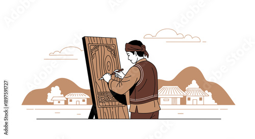Artisan Carving Traditional Wood Craftsmanship Scene