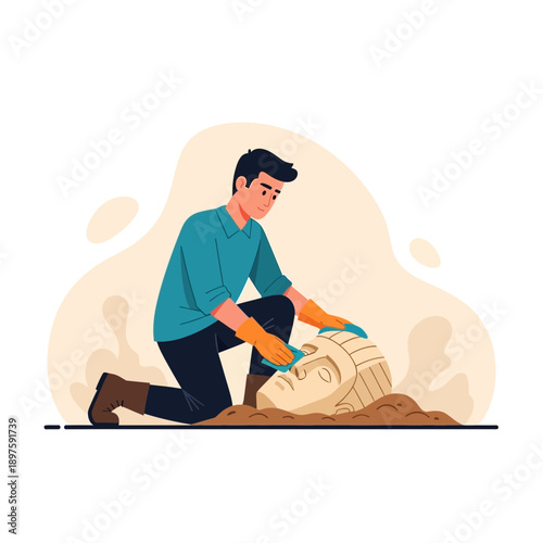 Archeologist Unearthing Ancient Artifact Discovery Excavation Heritage Dig
