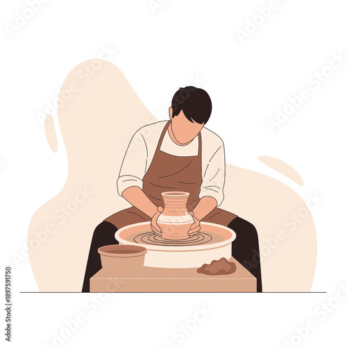 Artisan Crafting Ceramic Vessel On Potter's Wheel Creation Process