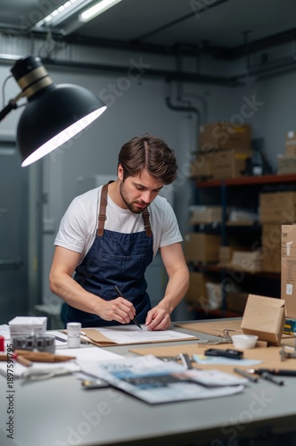 Crafting and Designing in a Workshop With Focused Work at a Table