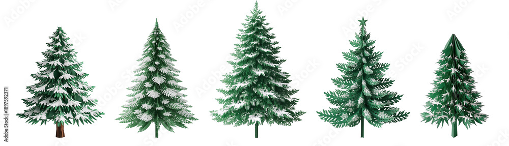 Fototapeta premium Beautiful green snowy Christmas tree isolated on transparent background