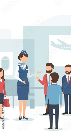 Aviation Crew Welcoming Passengers at the Airport Terminal Gate