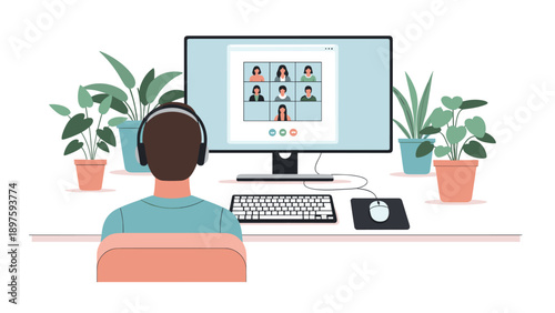 Remote work video conference with colleagues