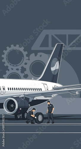 Aviation Mechanics Performing Aircraft Maintenance in Hangar