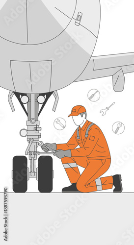 Aviation Mechanic Performing Aircraft Wheel Maintenance Safety Procedures