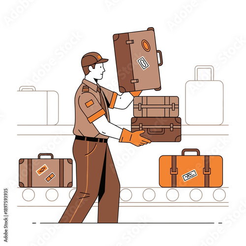 Baggage Handler Stacking Luggage For Travel and Logistics