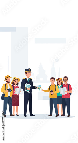 Border Control Officer Inspecting Passports Of Tourists At International Checkpoint