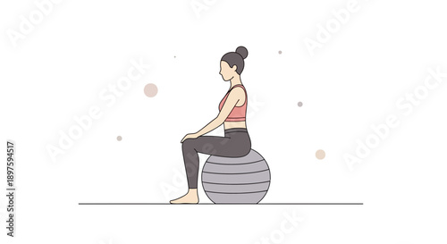 Athletic Woman Centered Sitting On A Stability Ball In A Minimalist Style