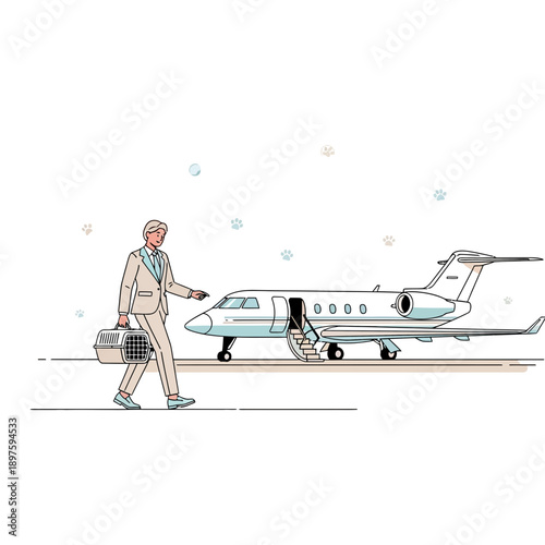 Business Traveler Arrives With Pet Carrier For Private Jet Journey