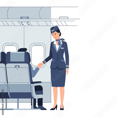 Attentive Flight Attendant Assisting Passenger With Comfort During Airplane Journey