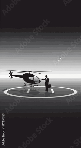 Businessman Arrives Via Helicopter To Remote Location For Important Meeting