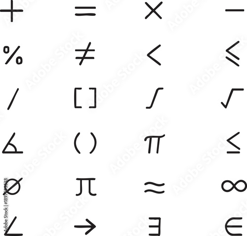 Collection of mathematical symbols and signs simple flat vector icons for education and science isolated on white background