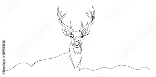 deer head in snow line art illustration