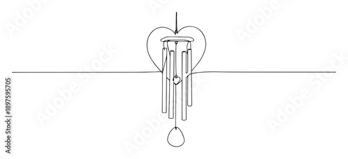 wind chime with heart line art illustration