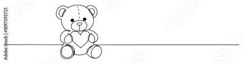 teddy bear with heart line art cartoon