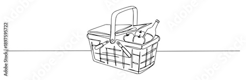 picnic basket line art food illustration