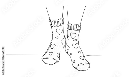 socks with hearts line art drawing