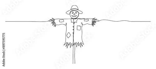 scarecrow in field line art halloween drawing