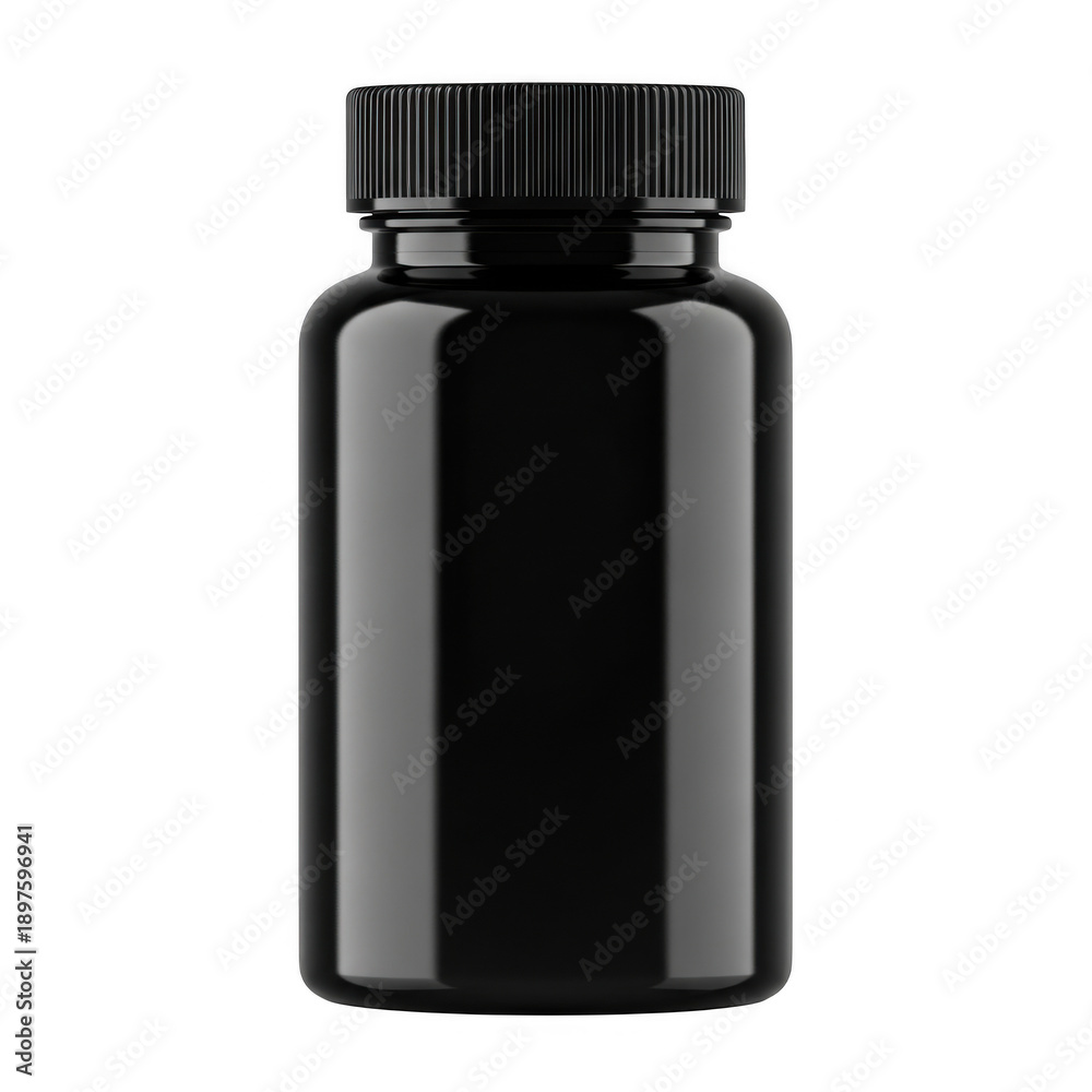 Fototapeta premium Black plastic bottle with screw cap on white background