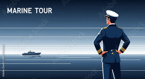 Captain On Marine Tour Observing Distant Vessel In Open Water