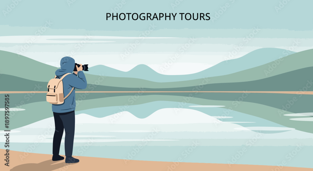 Obraz premium Capturing Serene Mountain Lake Reflections With A Photographer