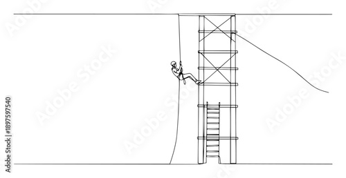 Foto soldier rappelling from training tower – outline military exercise drawing