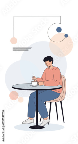 Casual Coffee Break For A Young Man Relaxing At A Cafe Table